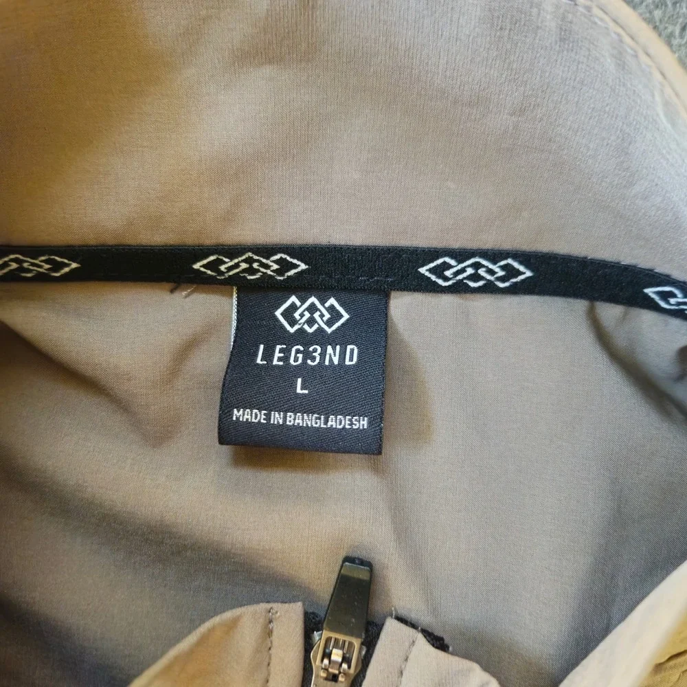 LEG3ND Tan Full Zip Performance Jacket Sz L Packable Windbreaker Running Stretch